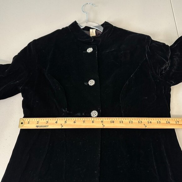 Vtg Opera Long Jacket Black Velvet Rhinestone Button Small - Picture 9 of 11
